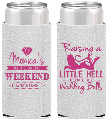 Personalized Bachelorette Slim Can Coolers - Raising A Little Hell | 60103