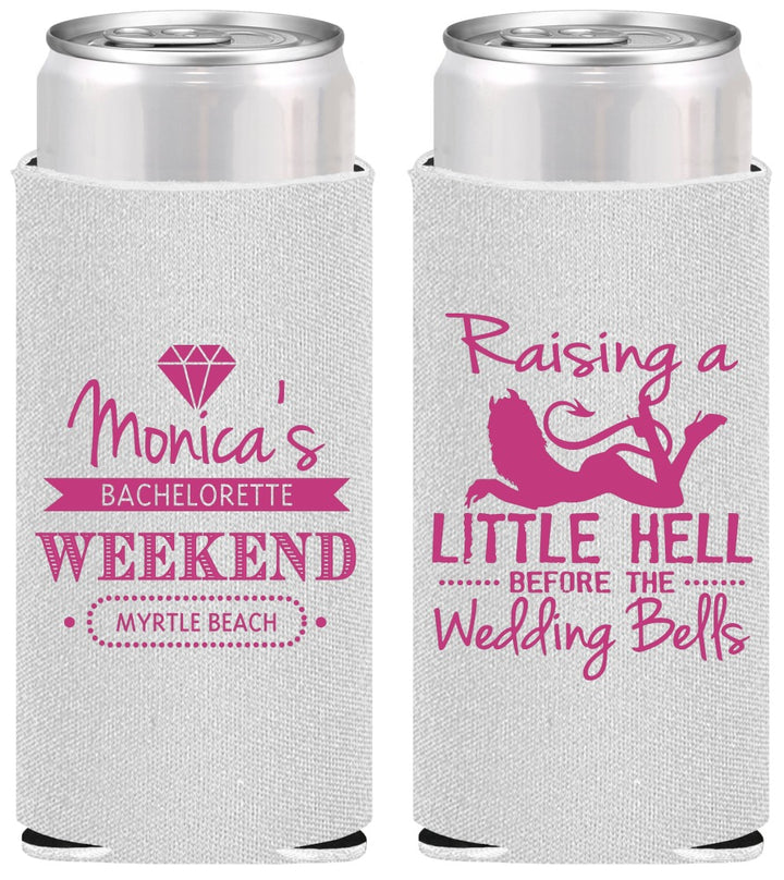 Personalized Bachelorette Slim Can Coolers - Raising A Little Hell | 60103