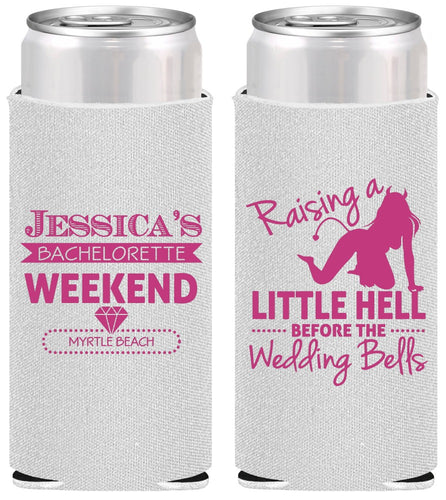 Personalized Bachelorette Slim Can Coolers - Raising A Little Hell | 60105