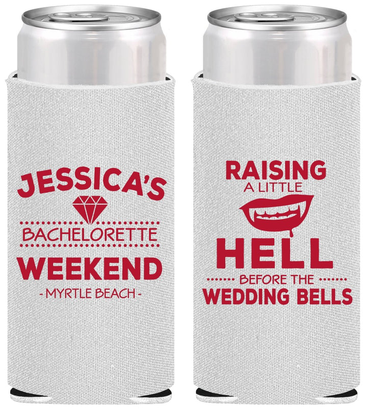 Personalized Bachelorette Slim Can Coolers - Raising A Little Hell | 60106