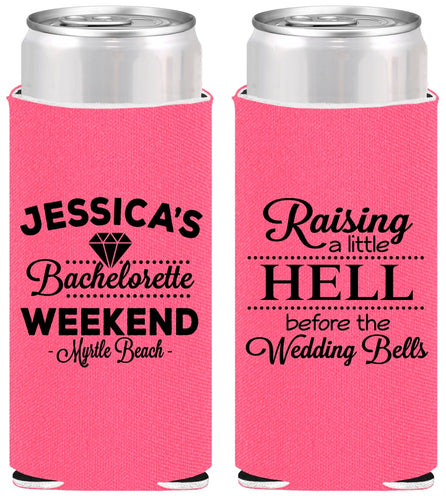 Personalized Bachelorette Slim Can Coolers - Raising A Little Hell | 60107