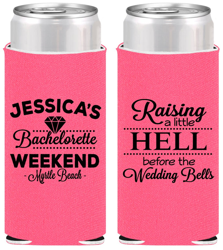 Personalized Bachelorette Slim Can Coolers - Raising A Little Hell | 60107