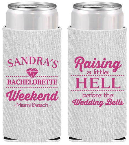 Personalized Bachelorette Slim Can Coolers - Raising A Little Hell | 60108