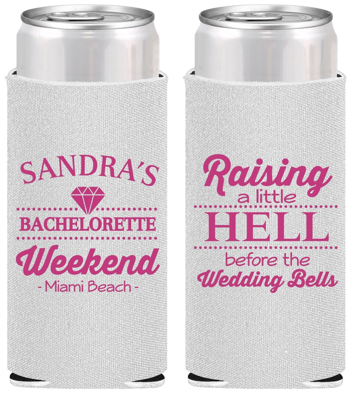 Personalized Bachelorette Slim Can Coolers - Raising A Little Hell | 60108
