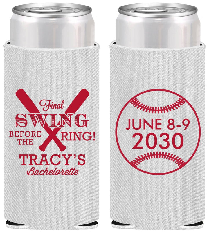 Personalized Bachelorette Slim Can Coolers - Final Swing Before Ring | 60109