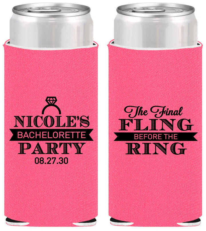 Personalized Bachelorette Slim Can Coolers - Final Fling Before The Ring | 60110