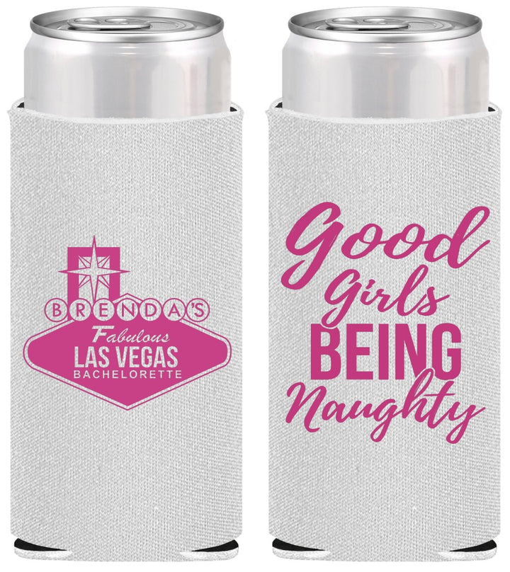 Personalized Bachelorette Slim Can Coolers - Good Girls Naughty | 60111