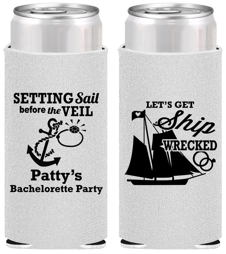 Personalized Bachelorette Slim Can Coolers - Setting Sail Before Veil | 60116