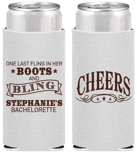 Personalized Bachelorette Slim Can Coolers - Boots And Bling | 60118