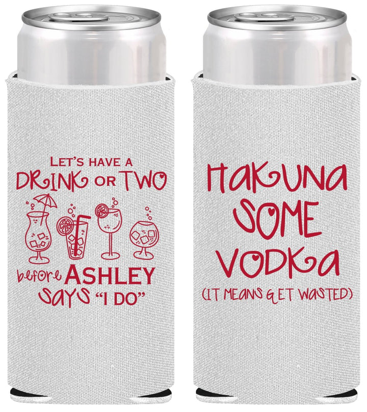 Personalized Bachelorette Slim Can Coolers - Lets Get Wasted | 60119