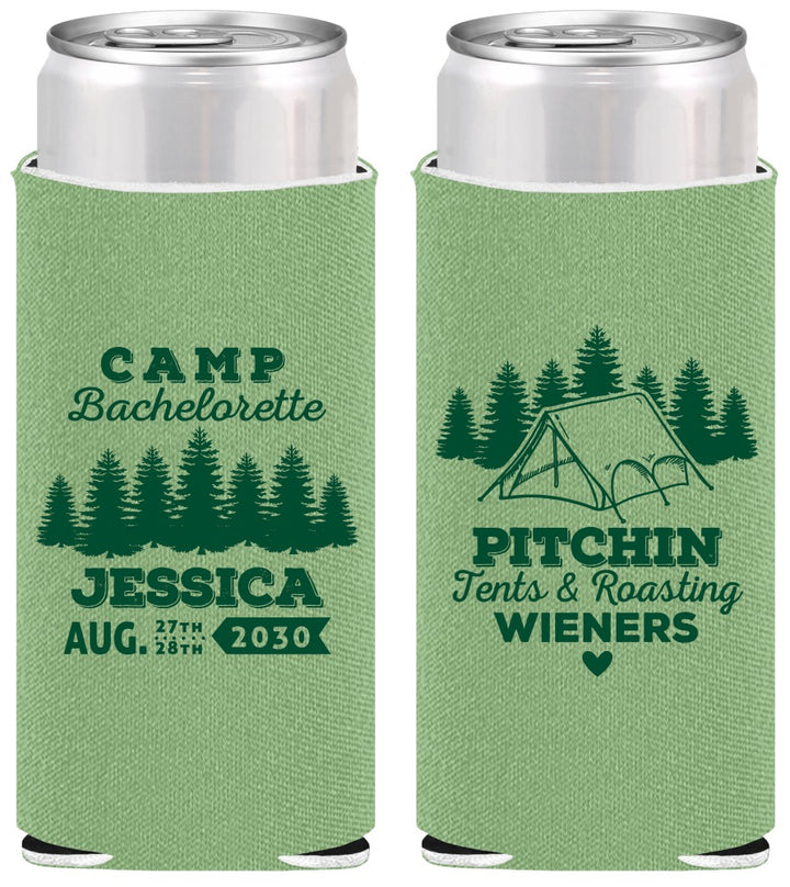 Personalized Bachelorette Slim Can Coolers - Camping | 60124