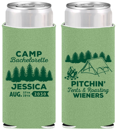 Personalized Bachelorette Slim Can Coolers - Camping | 60125