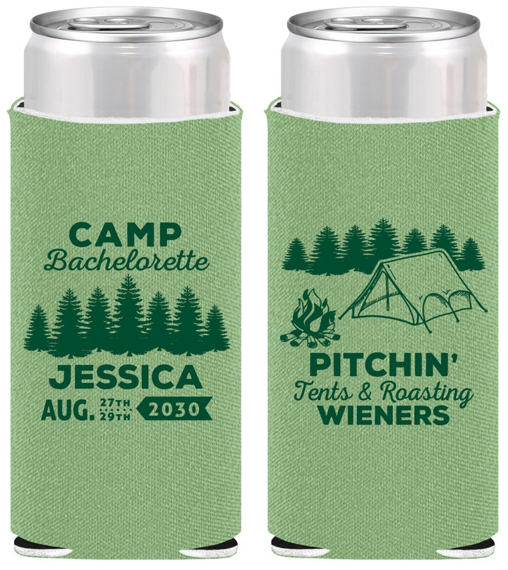 Personalized Bachelorette Slim Can Coolers - Camping | 60125