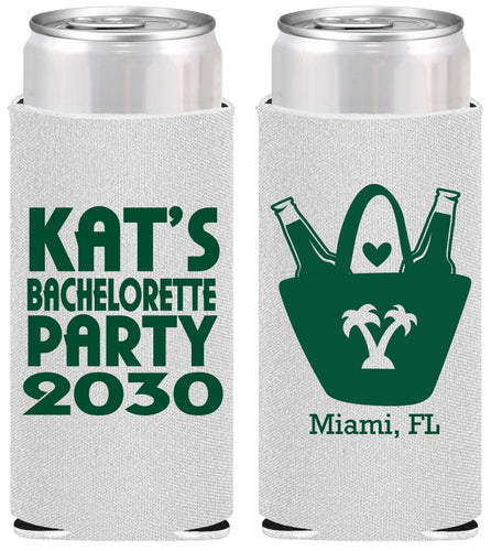 Personalized Bachelorette Slim Can Coolers - Beach | 60126
