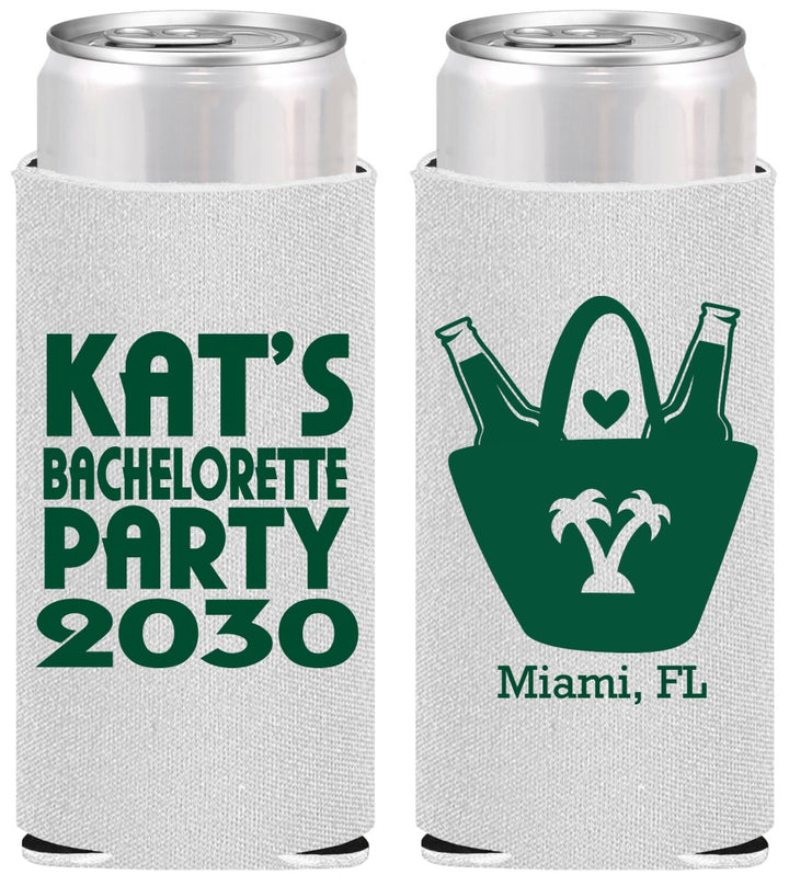Personalized Bachelorette Slim Can Coolers - Beach | 60126