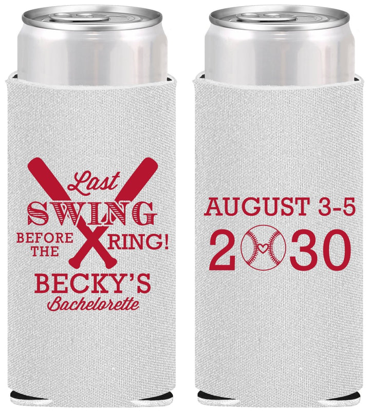 Personalized Bachelorette Slim Can Coolers - Last Swing Before Ring | 60127