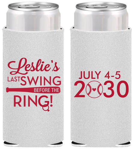 Personalized Bachelorette Slim Can Coolers - Last Swing Before Ring | 60128