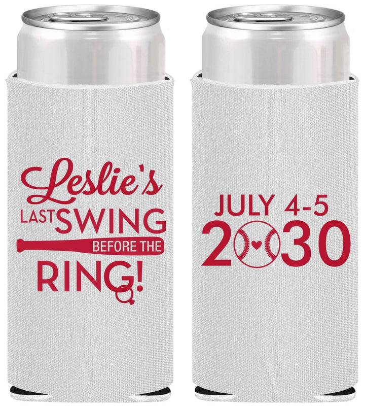 Personalized Bachelorette Slim Can Coolers - Last Swing Before Ring | 60128