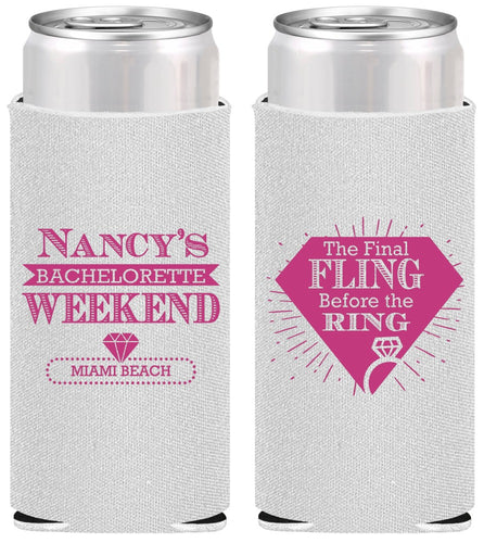 Personalized Bachelorette Slim Can Coolers - Final Fling Before The Ring | 60129