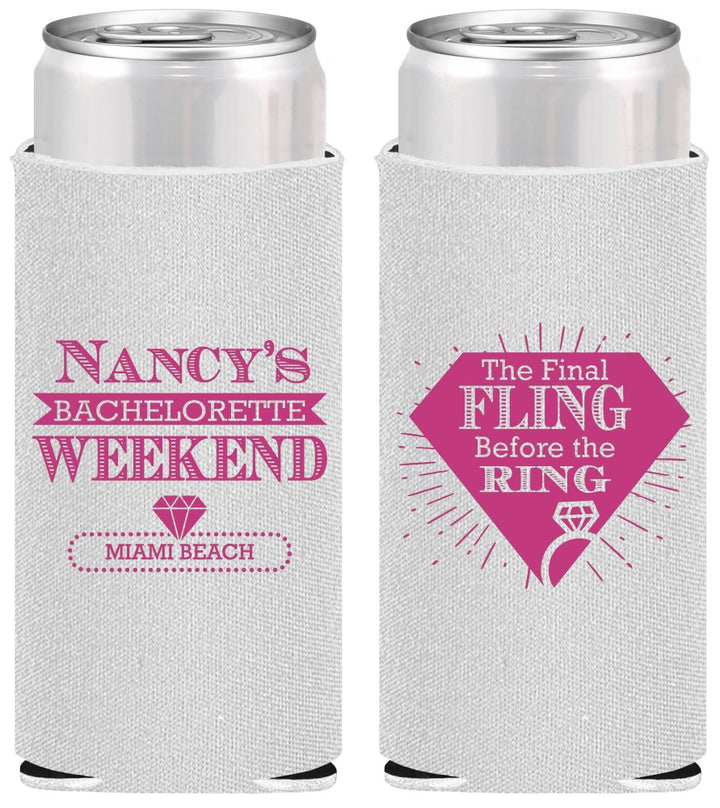 Personalized Bachelorette Slim Can Coolers - Final Fling Before The Ring | 60129