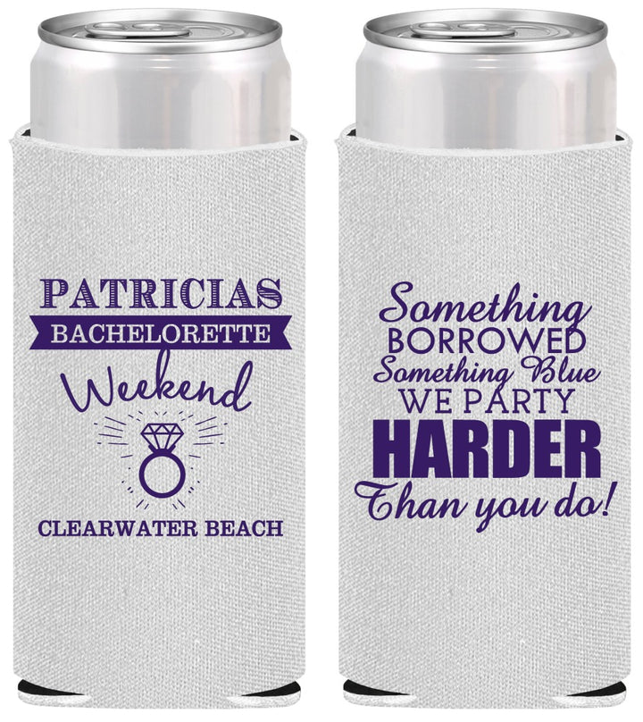 Personalized Bachelorette Slim Can Coolers - Something Borrowed | 60130