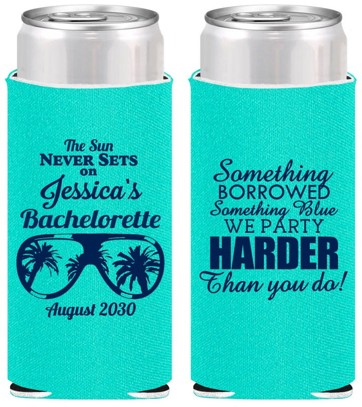 Personalized Bachelorette Slim Can Coolers - Something Borrowed | 60132