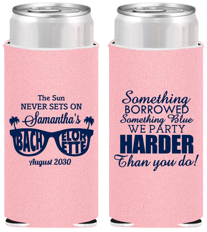 Personalized Bachelorette Slim Can Coolers - Something Borrowed | 60133