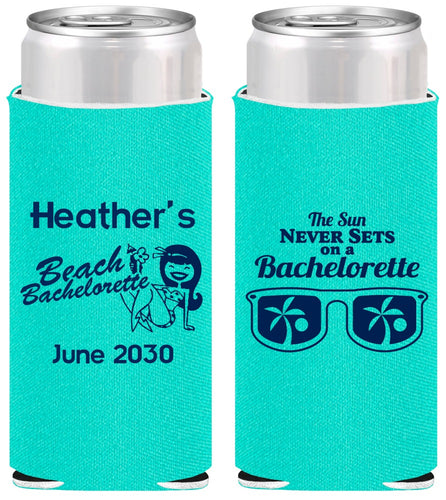 Personalized Bachelorette Slim Can Coolers - Beach | 60135