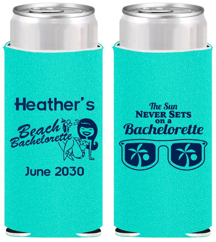 Personalized Bachelorette Slim Can Coolers - Beach | 60135