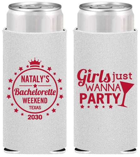 Personalized Bachelorette Slim Can Coolers - Girls Just Wanna Party | 60139