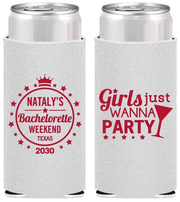 Personalized Bachelorette Slim Can Coolers - Girls Just Wanna Party | 60139