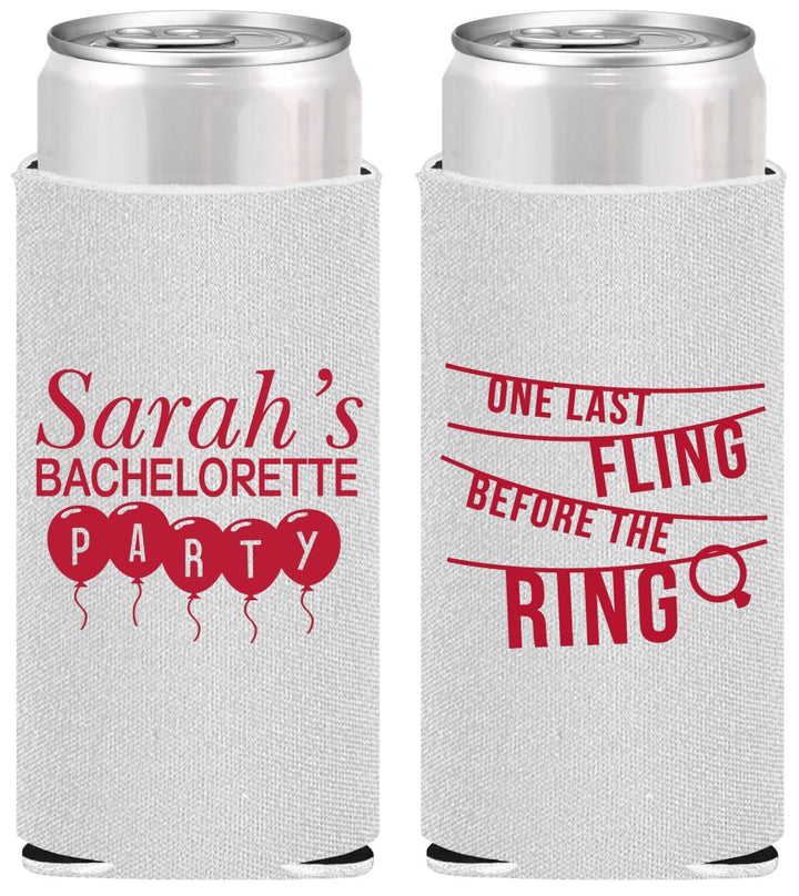 Personalized Bachelorette Slim Can Coolers - Last Fling Before Rings | 60140