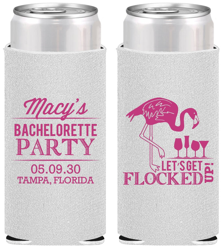 Personalized Bachelorette Slim Can Coolers - Lets Get Flocked Up | 60143