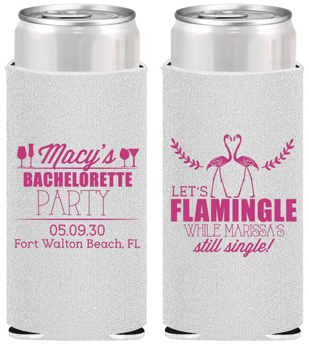 Personalized Bachelorette Slim Can Coolers - Lets Flamingle Still Single | 60144