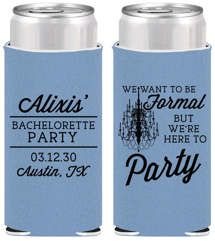Personalized Bachelorette Slim Can Coolers - Formal Party | 60145