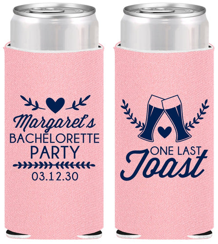 Personalized Bachelorette Slim Can Coolers - One Last Toast | 60147