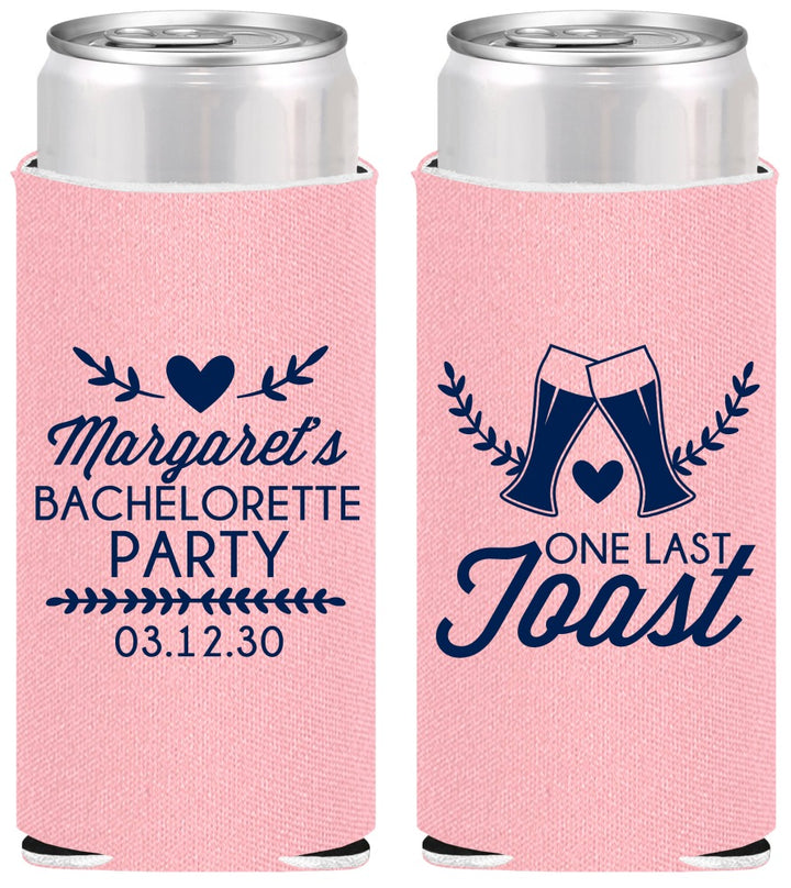 Personalized Bachelorette Slim Can Coolers - One Last Toast | 60147