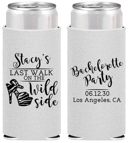 Personalized Bachelorette Slim Can Coolers - Last Walk Wild Side | 60148