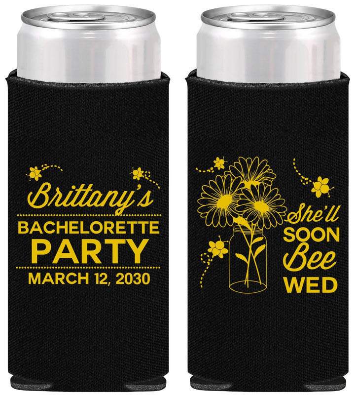 Personalized Bachelorette Slim Can Coolers - She Will Soon Bee Wed | 60151