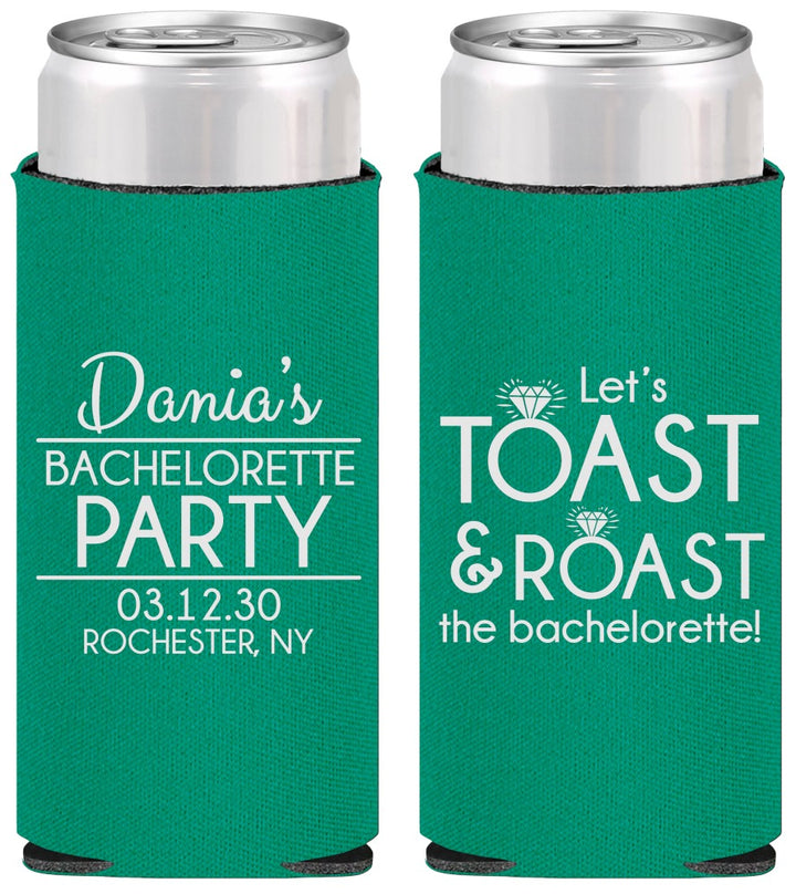 Personalized Bachelorette Slim Can Coolers - Toast And Roast | 60153