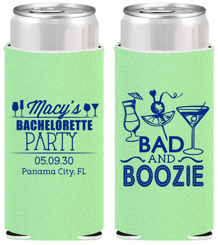 Personalized Bachelorette Slim Can Coolers - Bad And Boozie | 60155