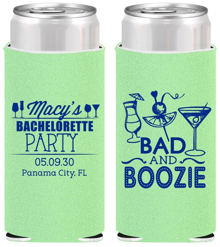 Personalized Bachelorette Slim Can Coolers - Bad And Boozie | 60155