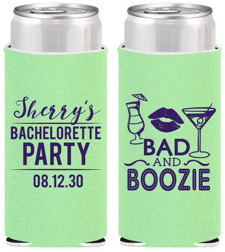 Personalized Bachelorette Slim Can Coolers - Bad And Boozie | 60156