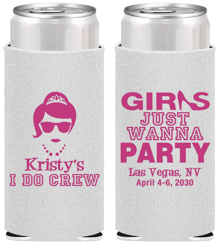 Personalized Bachelorette Slim Can Coolers - Girls Just Wanna Party | 60158