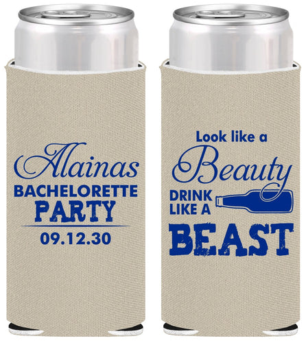 Personalized Bachelorette Slim Can Coolers - Beauty Beast | 60161