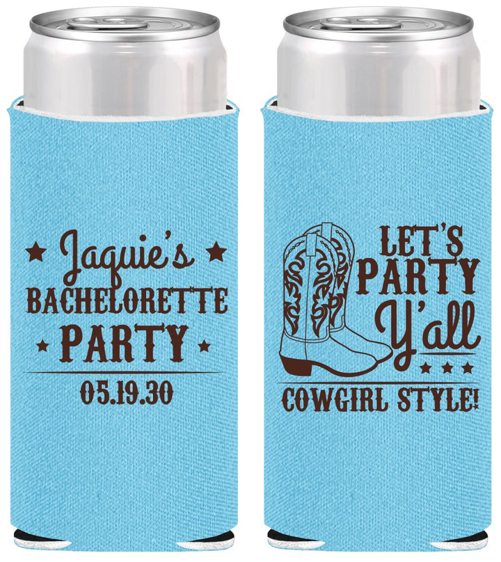 Personalized Bachelorette Slim Can Coolers - Cowgirl Boots | 60163