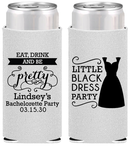 Personalized Bachelorette Slim Can Coolers - Little Black Dress | 60164