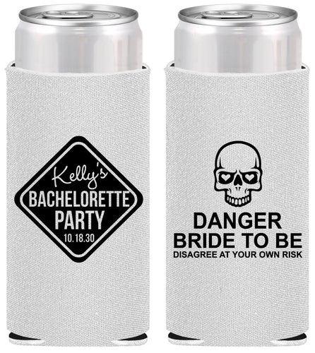Personalized Bachelorette Slim Can Coolers - Danger Bride To Be | 60165