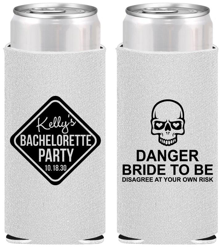 Personalized Bachelorette Slim Can Coolers - Danger Bride To Be | 60165