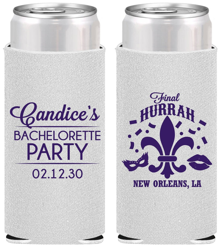 Personalized Bachelorette Slim Can Coolers - New Orleans | 60166